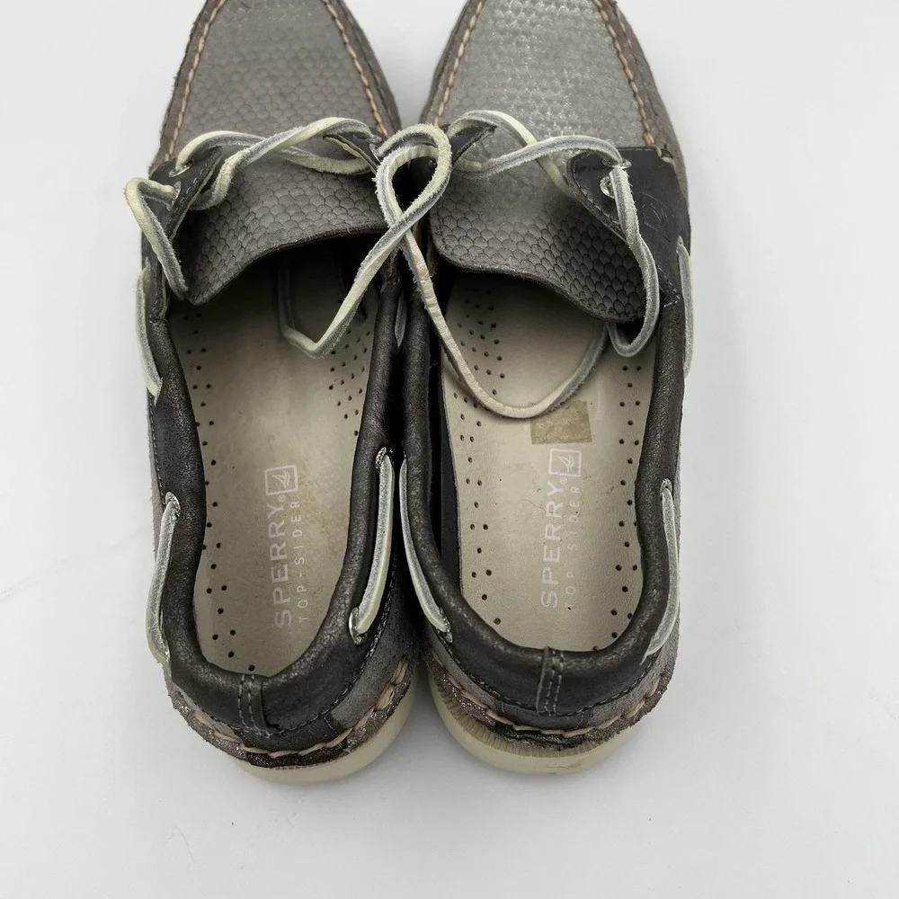Sperry Angelfish Silver Metallic Leather Boat Shoes W 9M Coastal‎ Marina Preppy